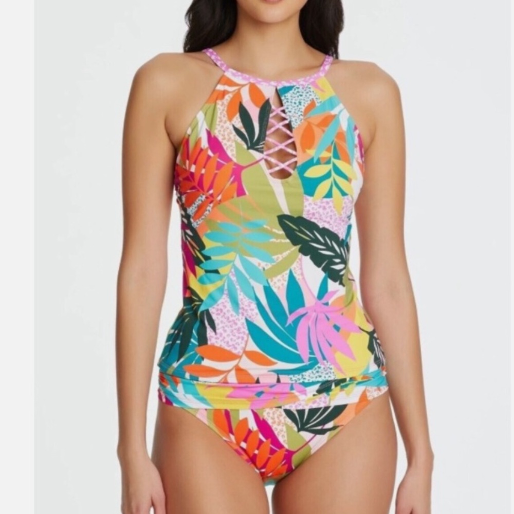 Bleu Rod Beattie Wild At Heart High Neck Strappy Tummy Control Floral Tankini 6